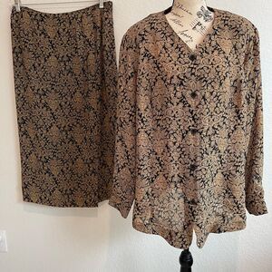 CHAUS Womens‎ 2 Piece Blouse button Up & Skirt 16 Brown Paisley Boho Classic VTG